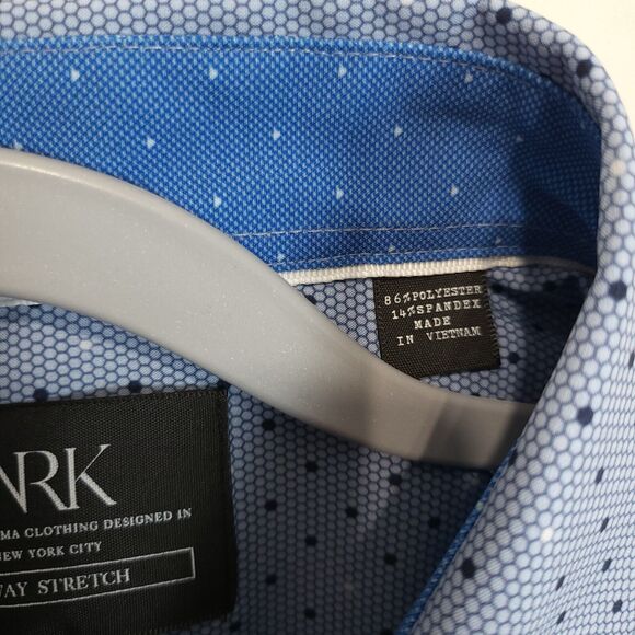 WRK Work Rest Karma Geo Dot Dress Shirt 4 Way Stretch Flip Cuff Men 18 Blue - Picture 12 of 13